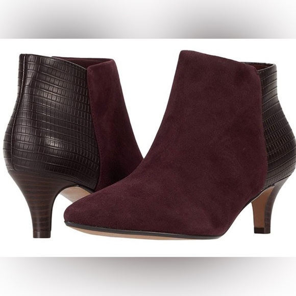Clarks Shoes - Clarks Linvale Sea Maroon Suede and Dark Brown Ankle Booties